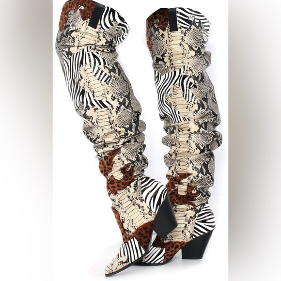 Cape Robbin Shoes - Cape Robbin Hilda Over the Knee Thigh Boots Animal